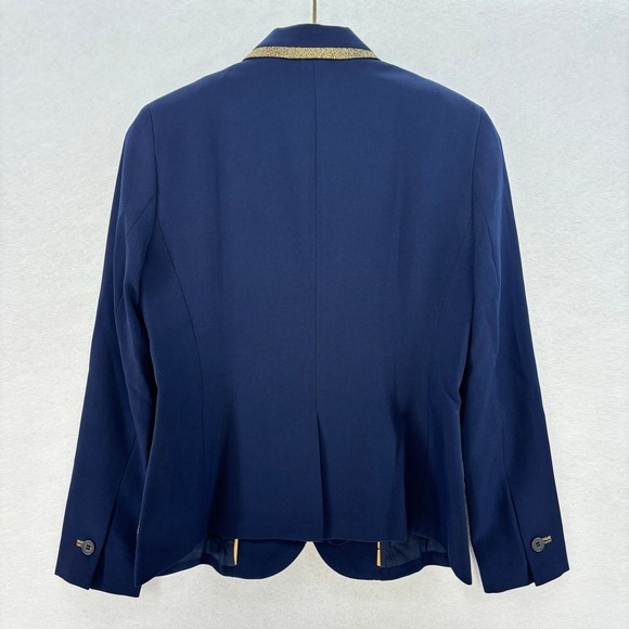 Anne Klein Women's Navy Blazer Size 6 Gold Trim Preppy Holiday Party Jacke - Picture 3 of 11